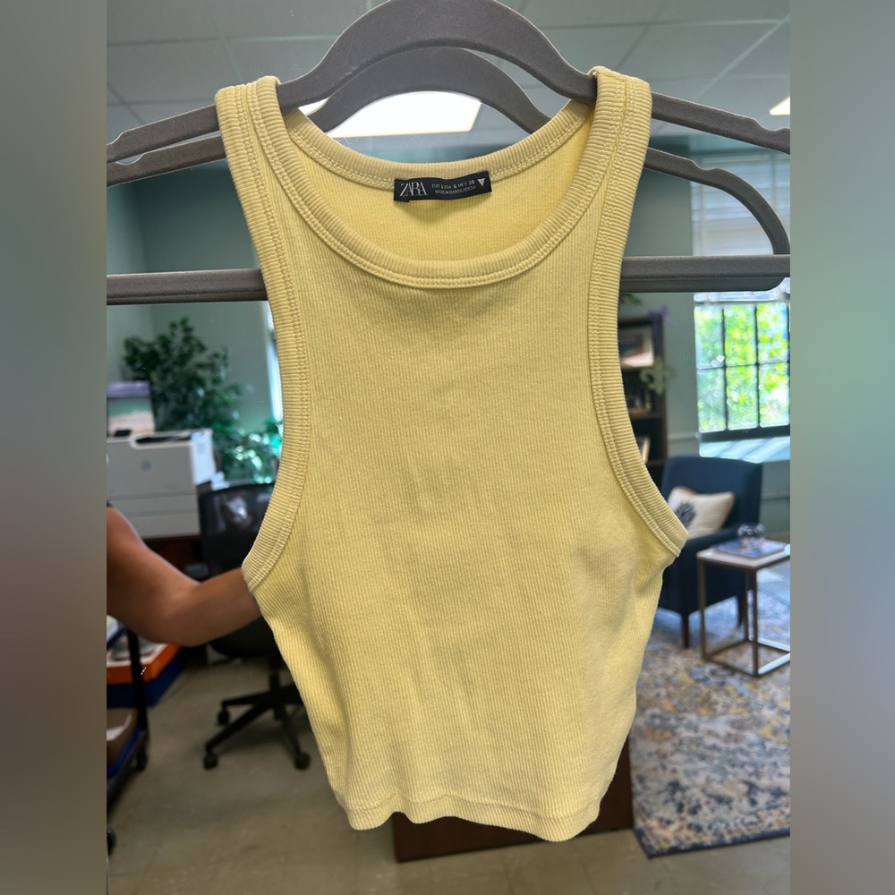 Zara Light Yellow Ribbed Tank Top
